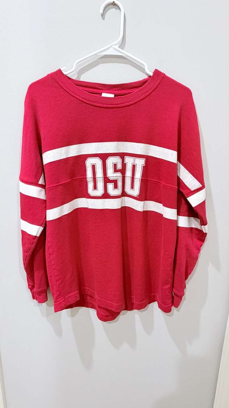 PINK Victoria's Secret OSU Long Sleeve Varsity Striped T-Shirt Top Red Size S